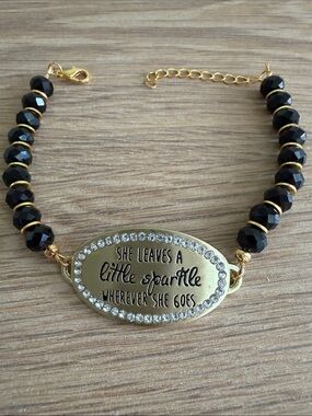 HAND CRAFTED GOLD “She Leaves a Little Sparkle…” BRACELET Black Faceted Beads